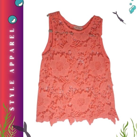 Neon Coral Lace Sleeveless Top Style Apparel - Picture 1 of 6